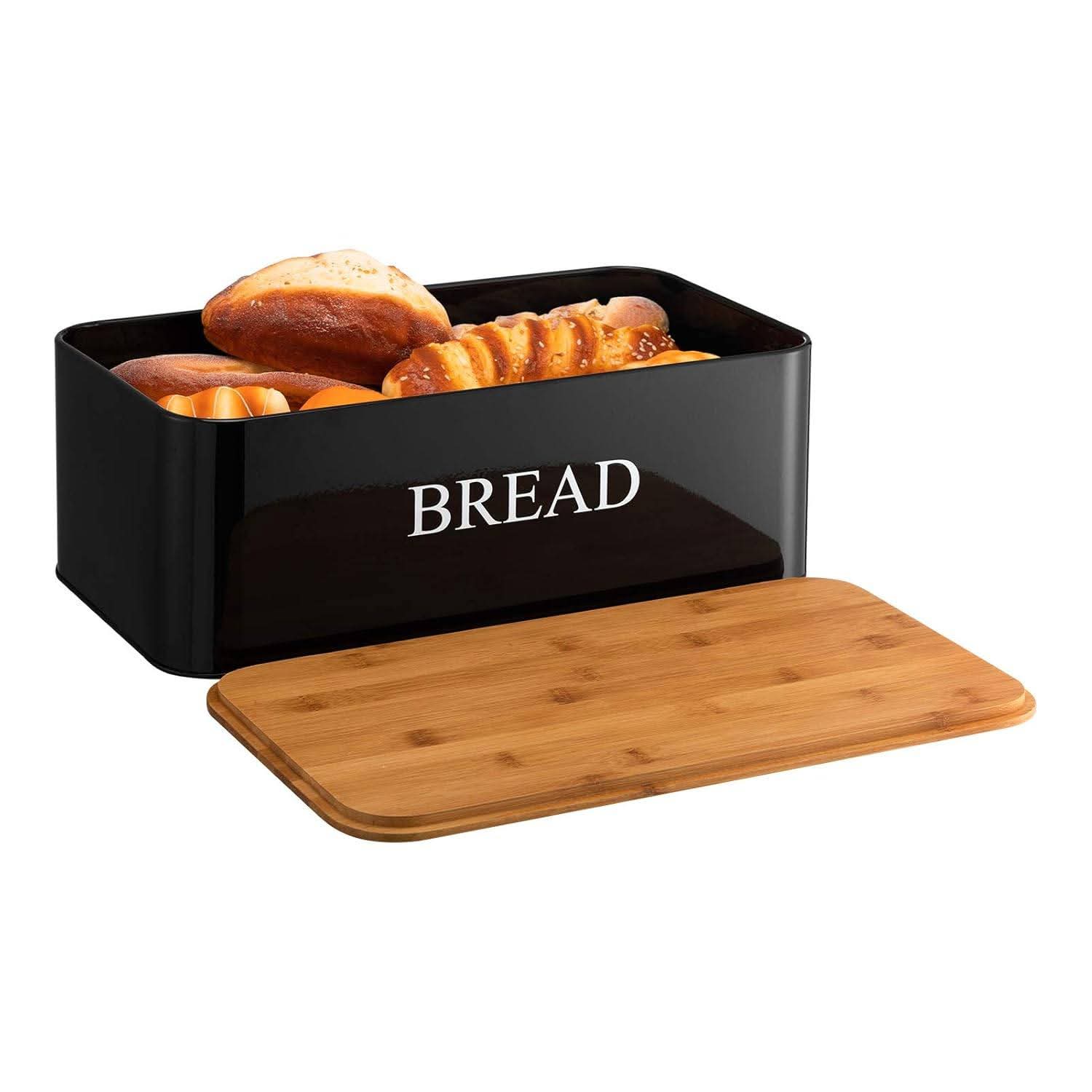 Large Metal Bread Box and 3-Piece Coffee Sugar Tea Canister Set (Black) - Image 6