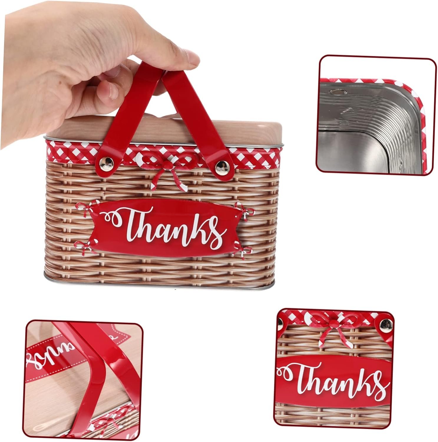 Metal Cookie Tin with Lid Imitation Rattan Cookie Box - Image 3