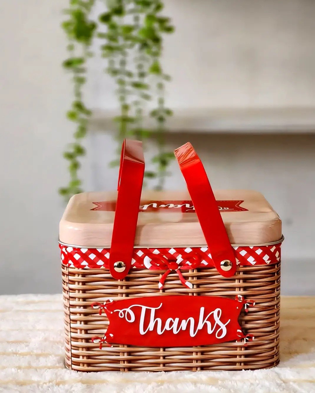 Metal Cookie Tin with Lid Imitation Rattan Cookie Box - Image 4