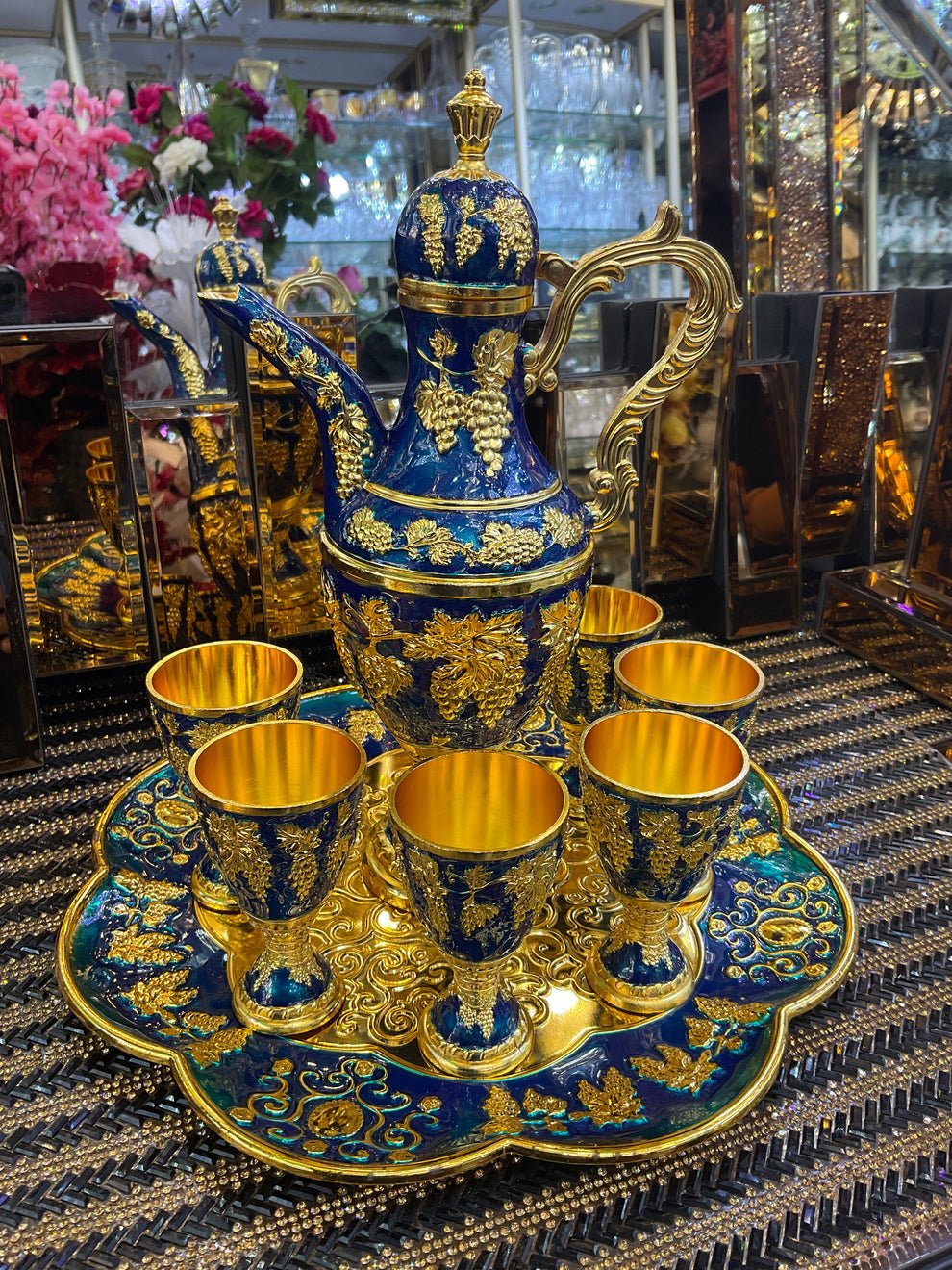 Luxury Turkish Teapot Set with Tea Cup Storage Tray - Image 3