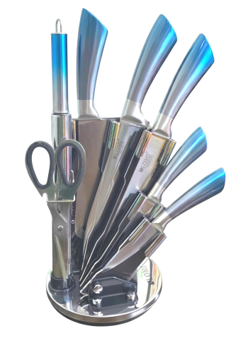Alomi Premium 8 Pieces Stainless Steel Knife Set with 360° Acrylic Stand