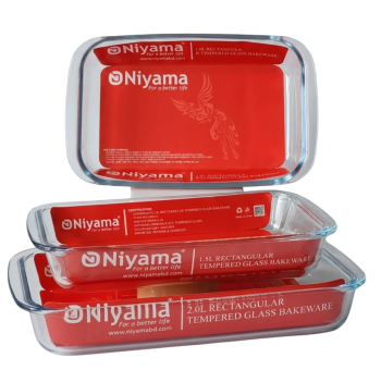 Niyama 3-Pcs Premium Tempered Glass Rectangular Serving & Baking Bowl Set