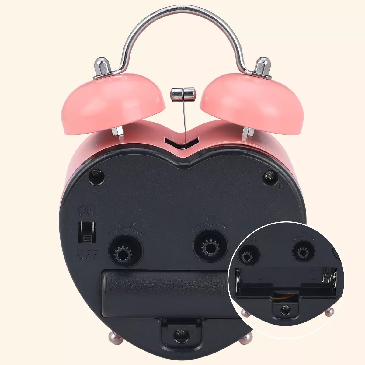 REGALWOVEN Metal Heart Shape Battery Powered Alarm Clock with Night Light - Image 3