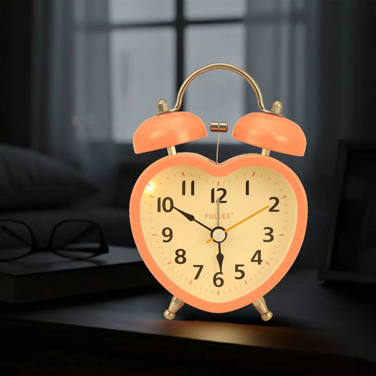 REGALWOVEN Metal Heart Shape Battery Powered Alarm Clock with Night Light - Image 5